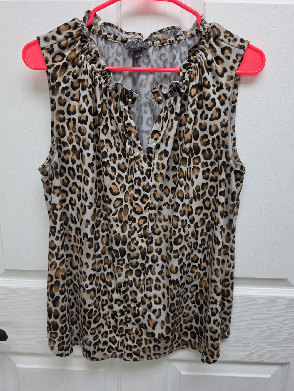 The Limited Leopard Print Ruffle Neck Sleeveless Top - Brown/Black